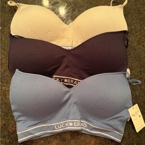 Lucky Brand Women's Ribbed Bandeau Set - Ivory, Navy, Light Blue